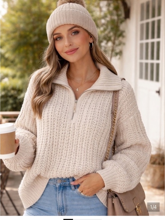 aerie Sweaters - aerie Cream Cable-Knit Half-Zip Turtleneck Pullover